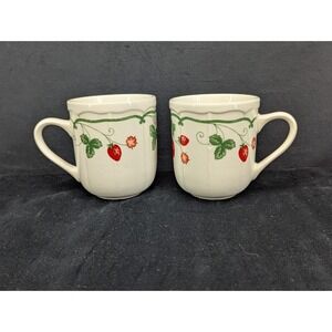 RARE Hard To Find Farberware Strawberry Field Coffee Mugs Set 2 Stoneware Vtg